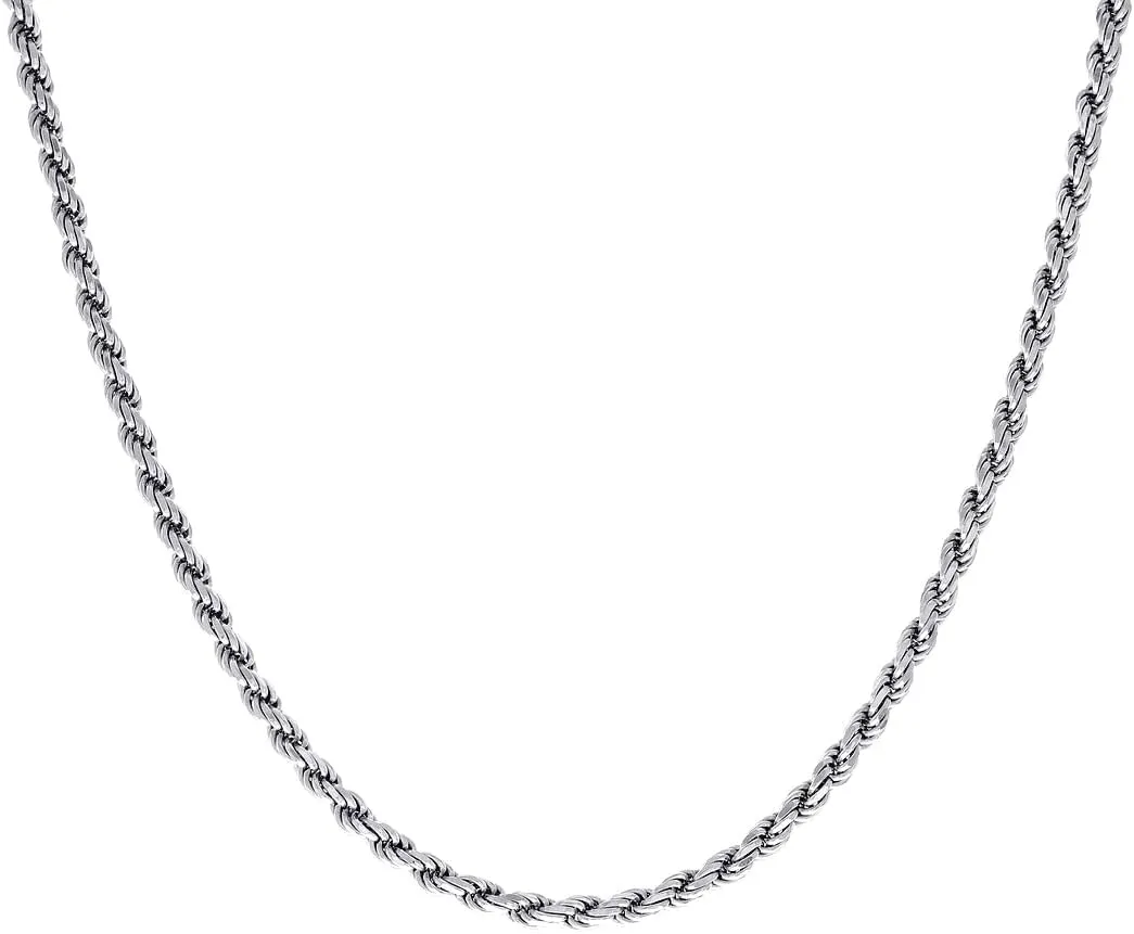 JewelryWeb 925 Sterling Silver Solid Rope Chain Rhodium 4mm Anklet-Anklet for Women and Men