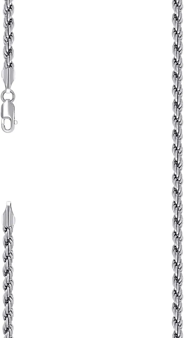 JewelryWeb 925 Sterling Silver Solid Rope Chain Rhodium 4mm Anklet-Anklet for Women and Men