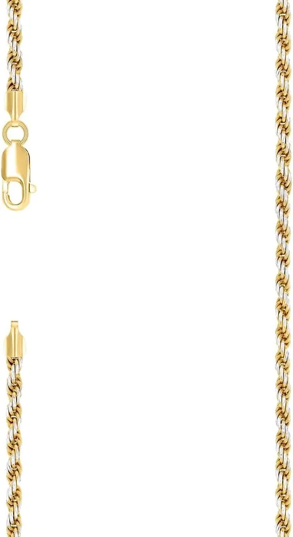 JewelryWeb 925 Sterling Silver Solid Rope Chain Two Tone 2.5mm Anklet-Anklet for Women and Men