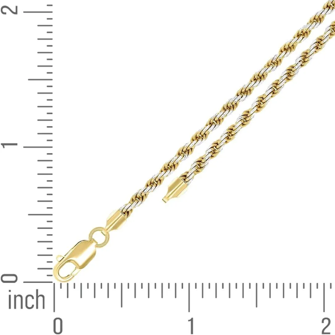 JewelryWeb 925 Sterling Silver Solid Rope Chain Two Tone 2.5mm Anklet-Anklet for Women and Men