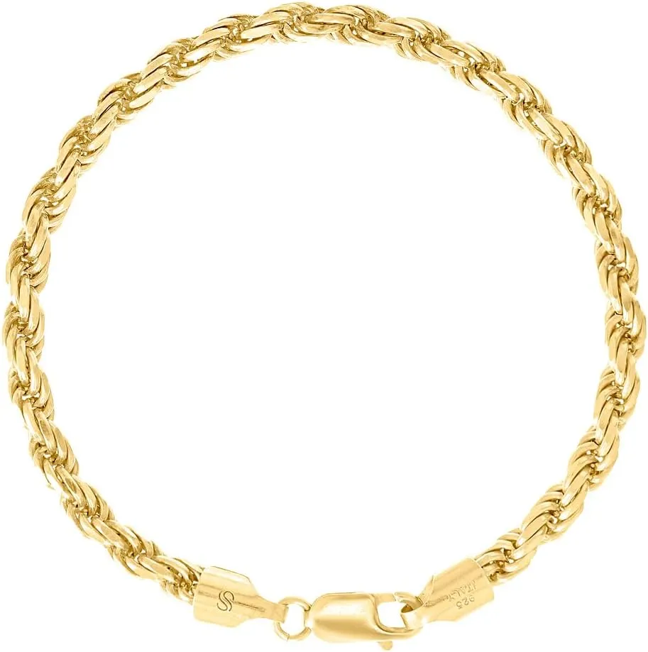 JewelryWeb 925 Sterling Silver Solid Rope Chain Yellow 4.5mm Anklet-Anklet for Women and Men