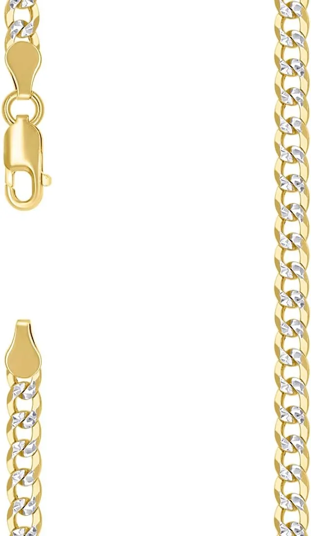 JewelryWeb 925 Sterling Silver Solid Super Flat Comfort Curb Chain Two tone 4.2mm Anklet 9 Inch-Anklet for Women and Men