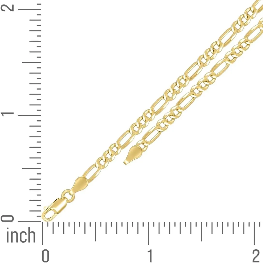 JewelryWeb 925 Sterling Silver Super Flat Figaro Chain Gold Plated 3.9mm Anklet-Anklet for Women and Men