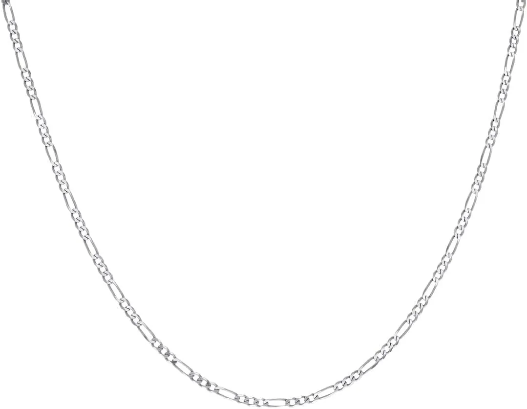 JewelryWeb 925 Sterling Silver Super Flat Figaro Chain Rhodium Plated 2.3mm Anklet-Anklet for Women and Men