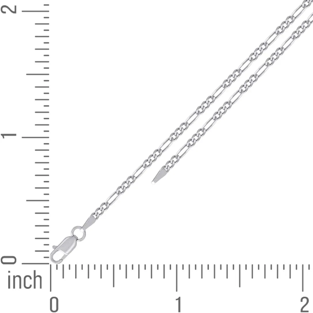 JewelryWeb 925 Sterling Silver Super Flat Figaro Chain Rhodium Plated 2.3mm Anklet-Anklet for Women and Men