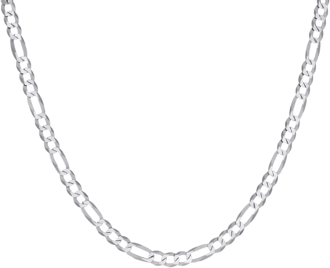 JewelryWeb 925 Sterling Silver Super Flat Figaro Chain Rhodium Plated 5.6mm Anklet-Anklet for Women and Men