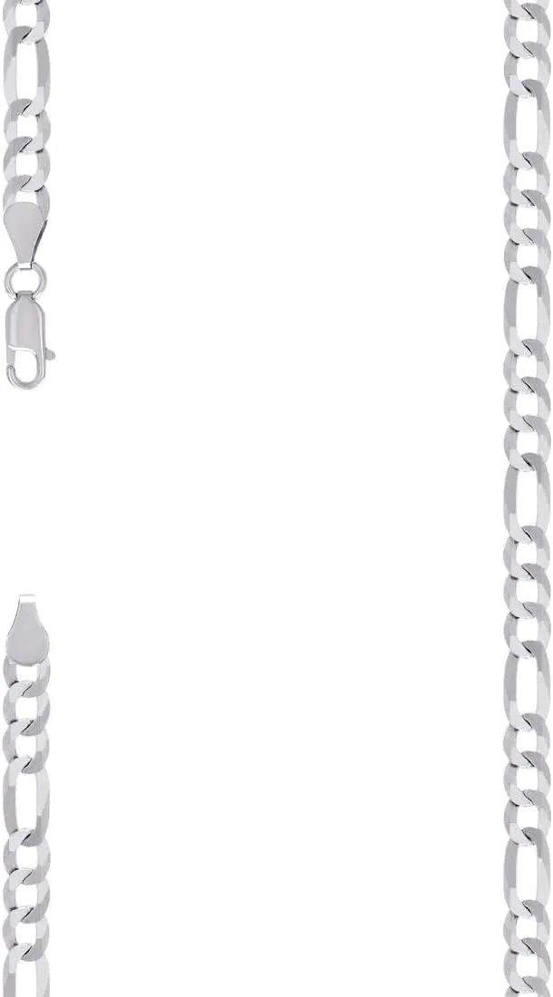 JewelryWeb 925 Sterling Silver Super Flat Figaro Chain Rhodium Plated 5.6mm Anklet-Anklet for Women and Men