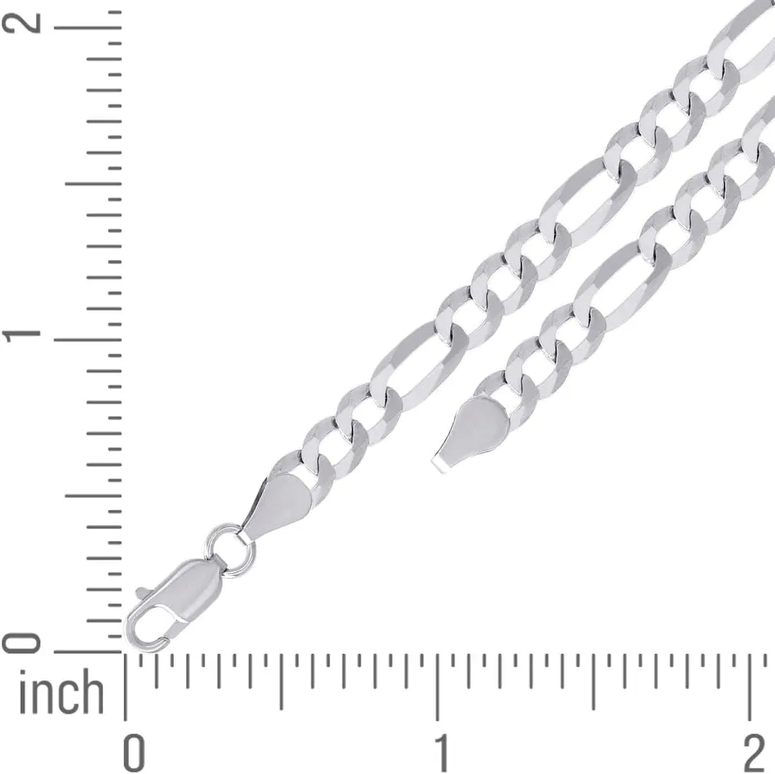 JewelryWeb 925 Sterling Silver Super Flat Figaro Chain Rhodium Plated 5.6mm Anklet-Anklet for Women and Men