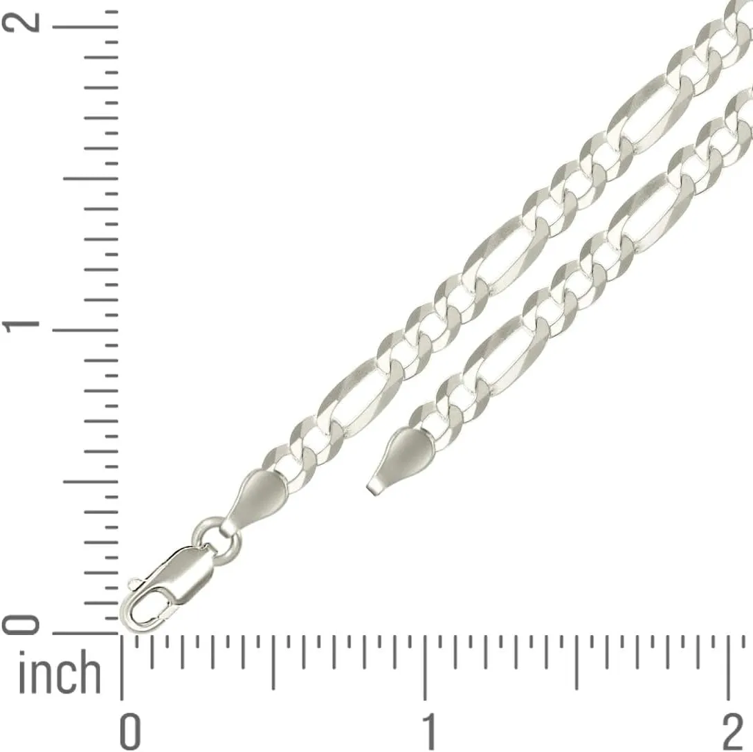 JewelryWeb 925 Sterling Silver Super Flat Figaro Chain-Silver Plated 4.9mm Anklet-Anklet for Women and Men