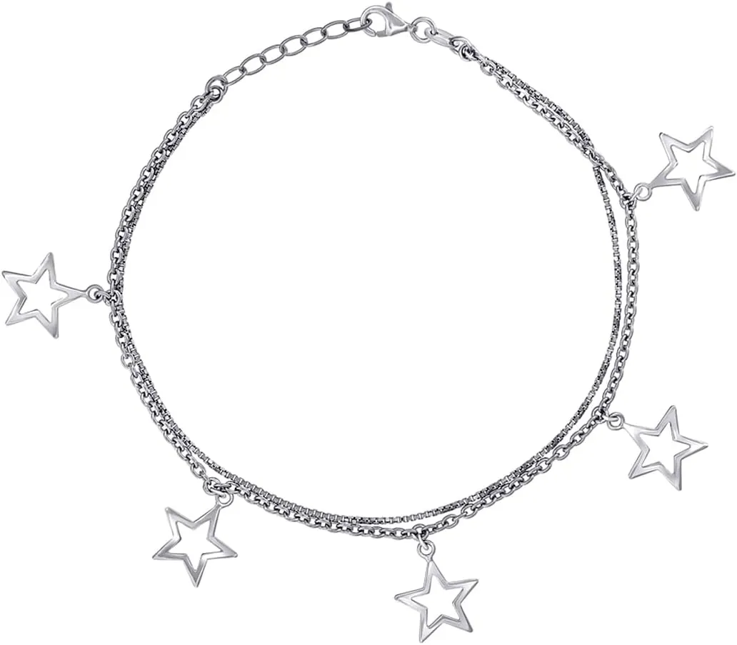 JewelryWeb 925 Sterling Silver Women Fashion Stars Anklet 10 Inch 16.3mm Long-Anklet for-Women