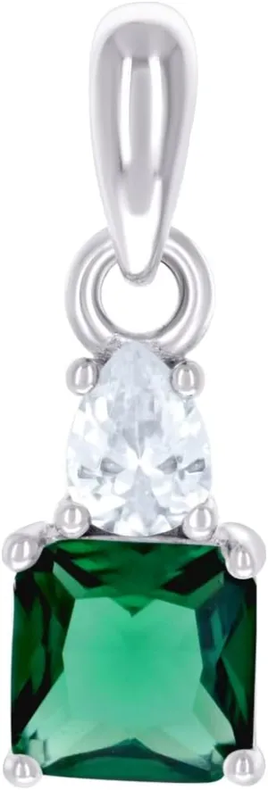 JewelryWeb 925 Sterling Silver Womens Green White Pear Princess cut CZ Simulated Diamond Fashion Charm Pendant Necklace 14.5x4.9mm Wide-Pendant for Women