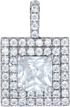 JewelryWeb 925 Sterling Silver Womens Princess cut Round CZ Simulated Diamond Square Fashion Charm Pendant Necklace 15.4x10mm Wide-Pendant for Women