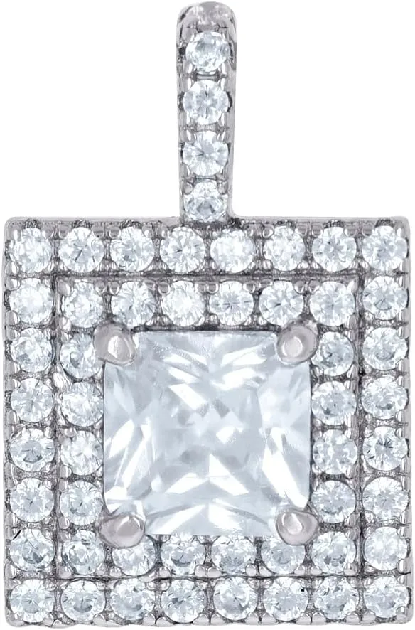 JewelryWeb 925 Sterling Silver Womens Princess cut Round CZ Simulated Diamond Square Fashion Charm Pendant Necklace 15.4x10mm Wide-Pendant for Women