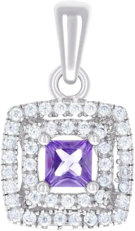 JewelryWeb 925 Sterling Silver Womens Purple White Princess cut Round CZ Simulated Diamond Square Fashion Pendant Necklace 17.2x9.8mm Wide-Pendant for Women
