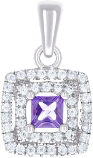 JewelryWeb 925 Sterling Silver Womens Purple White Princess cut Round CZ Simulated Diamond Square Fashion Pendant Necklace 17.2x9.8mm Wide-Pendant for Women