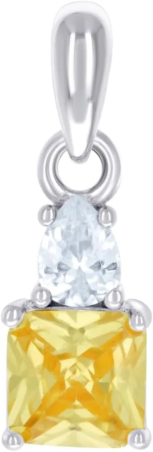 JewelryWeb 925 Sterling Silver Womens Yellow White Pear Princess cut CZ Simulated Diamond Fashion Charm Pendant Necklace 14.5x4.9mm Wide-Pendant for Women