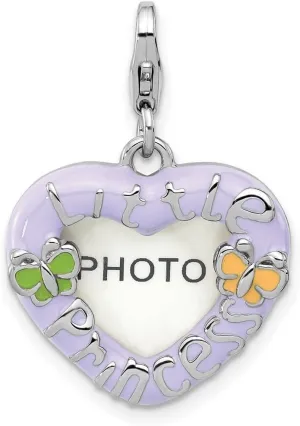 JewelryWeb Amore La Vita Rhodium Platedenamel Little Princess Love Heart Picture Frame Charm 30.75x20.75mm Wide Pendant Necklace for Women