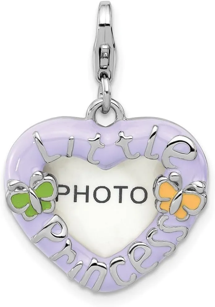 JewelryWeb Amore La Vita Rhodium Platedenamel Little Princess Love Heart Picture Frame Charm 30.75x20.75mm Wide Pendant Necklace for Women