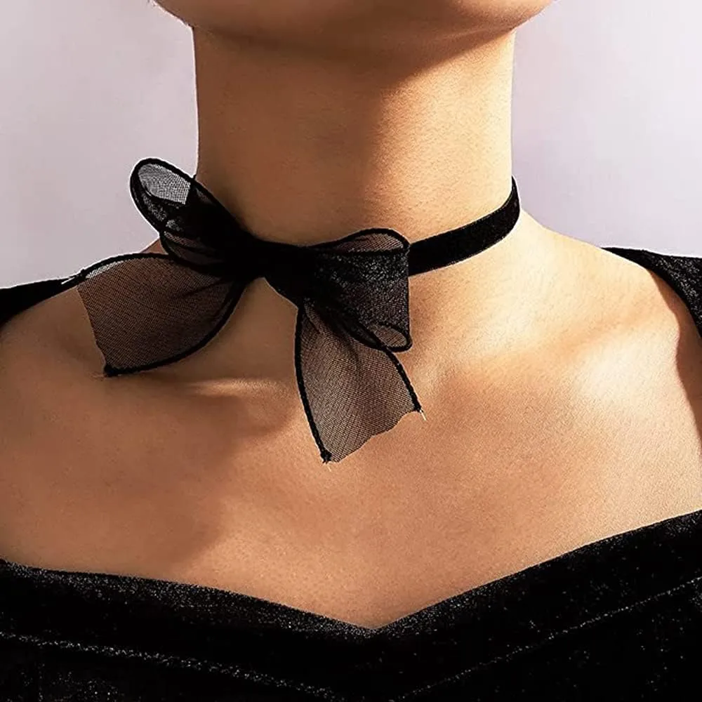 JUMWRIT Lace Big Bow Choker Necklaces Sexy Gothic Style Adjustable Necklaces for Women Girls