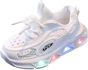 Kids Light-Up Flashing Sneaker Athletic Running Shoes with Strap, Fashionable Fun Sport Shoes for Boy Girl Toddler
