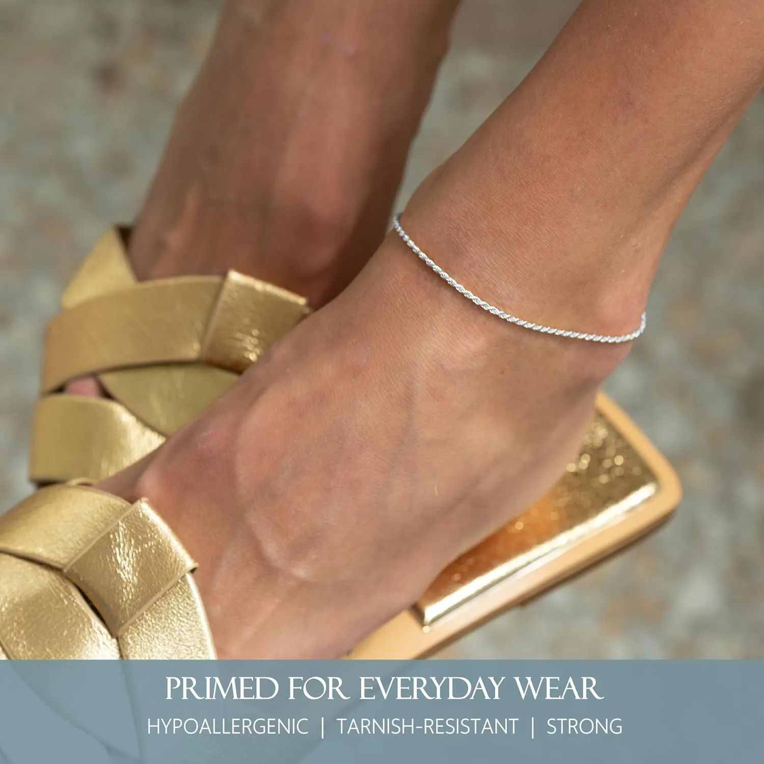 KISPER Solid 925 Sterling Silver Ankle Bracelets for Women, Waterproof Tarnish Resistant Anklets, Curb/Rope/Figaro/Mariner Chain, 9, 10, 11 Inch