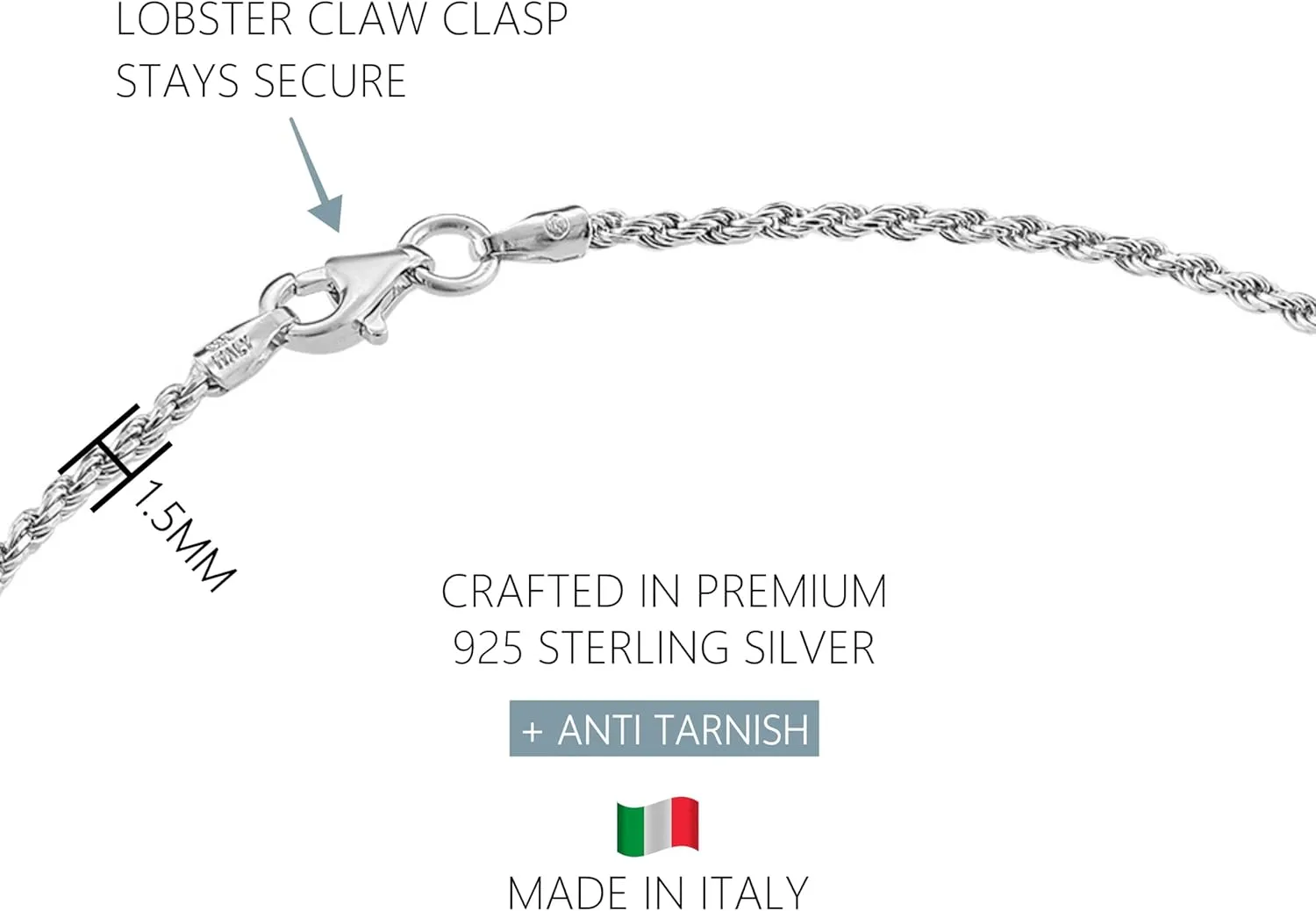 KISPER Solid 925 Sterling Silver Ankle Bracelets for Women, Waterproof Tarnish Resistant Anklets, Curb/Rope/Figaro/Mariner Chain, 9, 10, 11 Inch