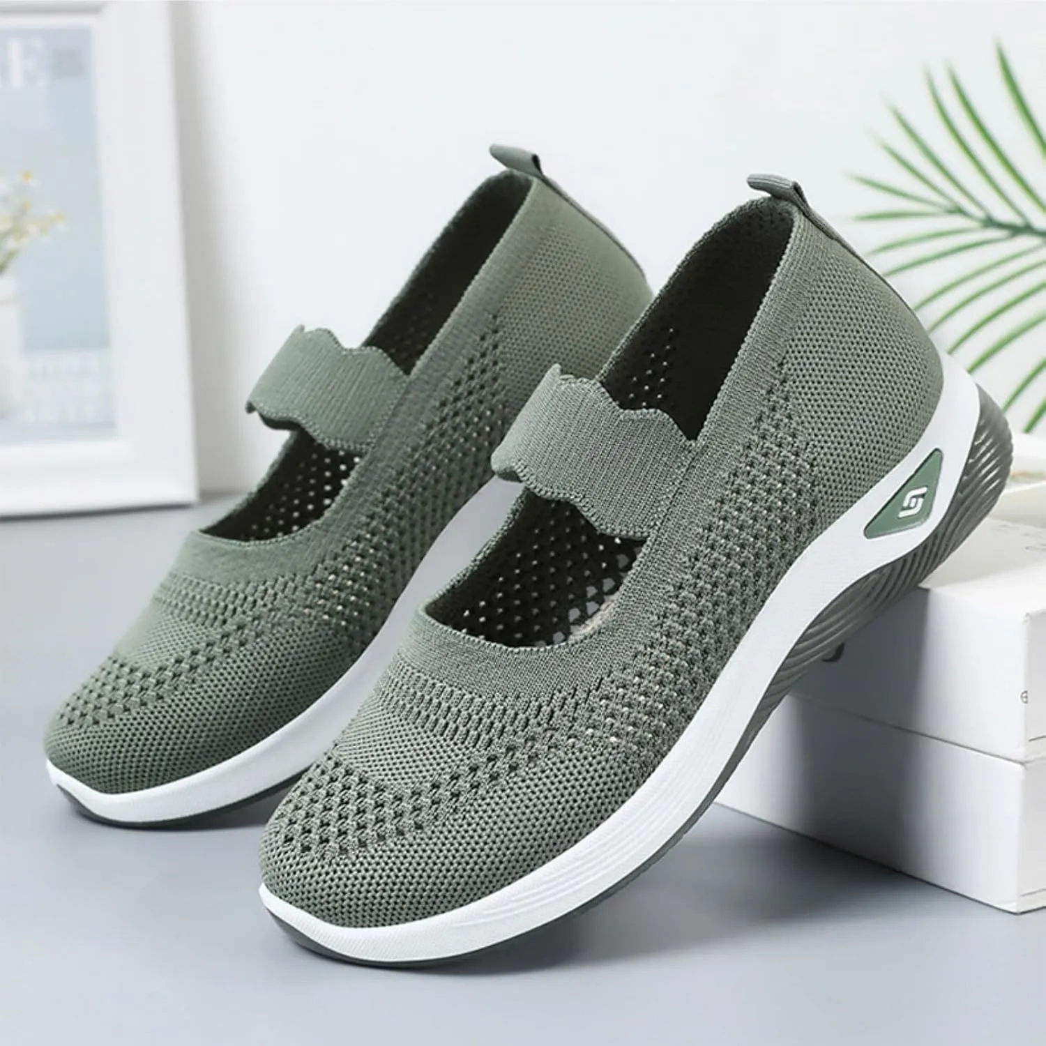 Kubbon Women Footwear Orthopedic Sneakers Woven Breathable Slip On Arch Support Walking Shoes Anti-Skid Sports Shoes Casual Running Diabetic Foam Sneakers