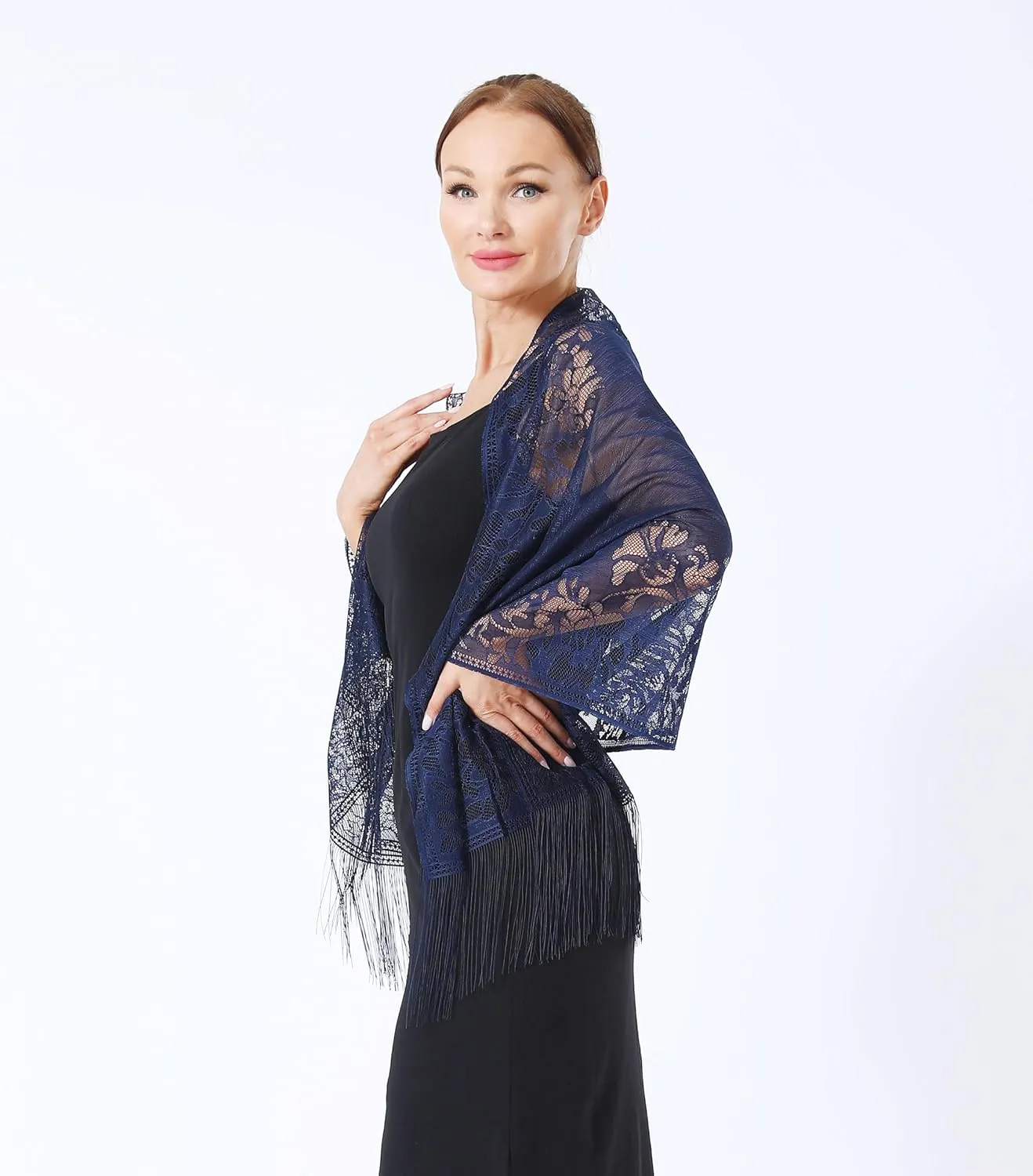 Lace Elegant Evening Shawls and Wraps, with Fringe, 1920s Formal Wedding Accessory
