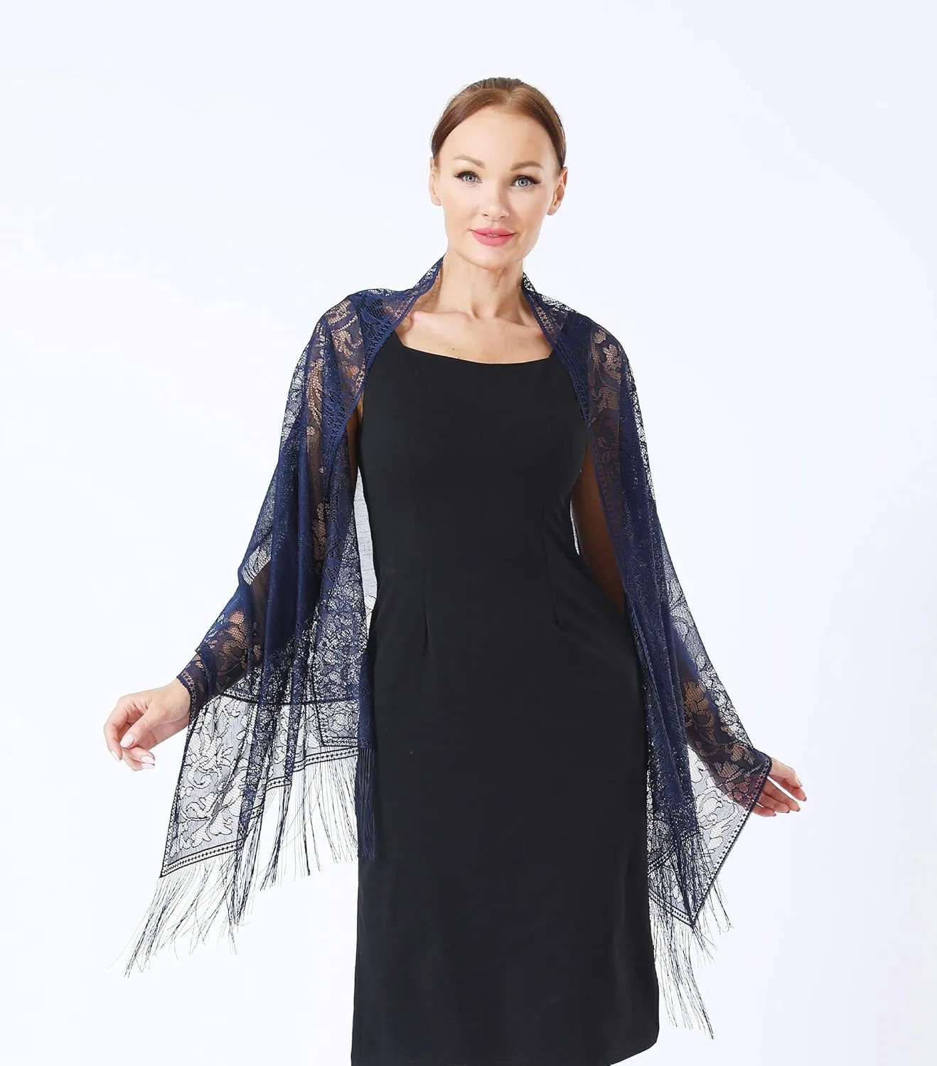 Lace Elegant Evening Shawls and Wraps, with Fringe, 1920s Formal Wedding Accessory