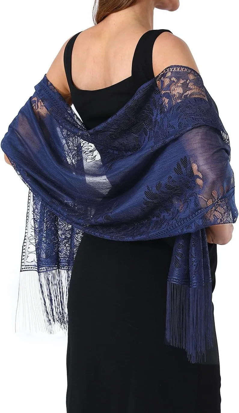 Lace Elegant Evening Shawls and Wraps, with Fringe, 1920s Formal Wedding Accessory