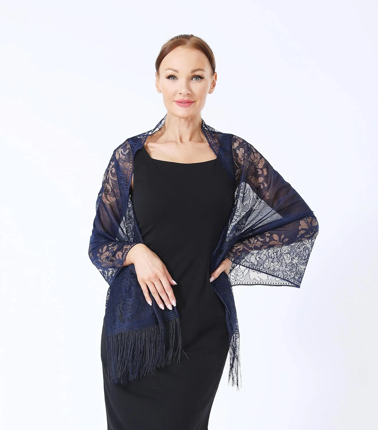 Lace Elegant Evening Shawls and Wraps, with Fringe, 1920s Formal Wedding Accessory