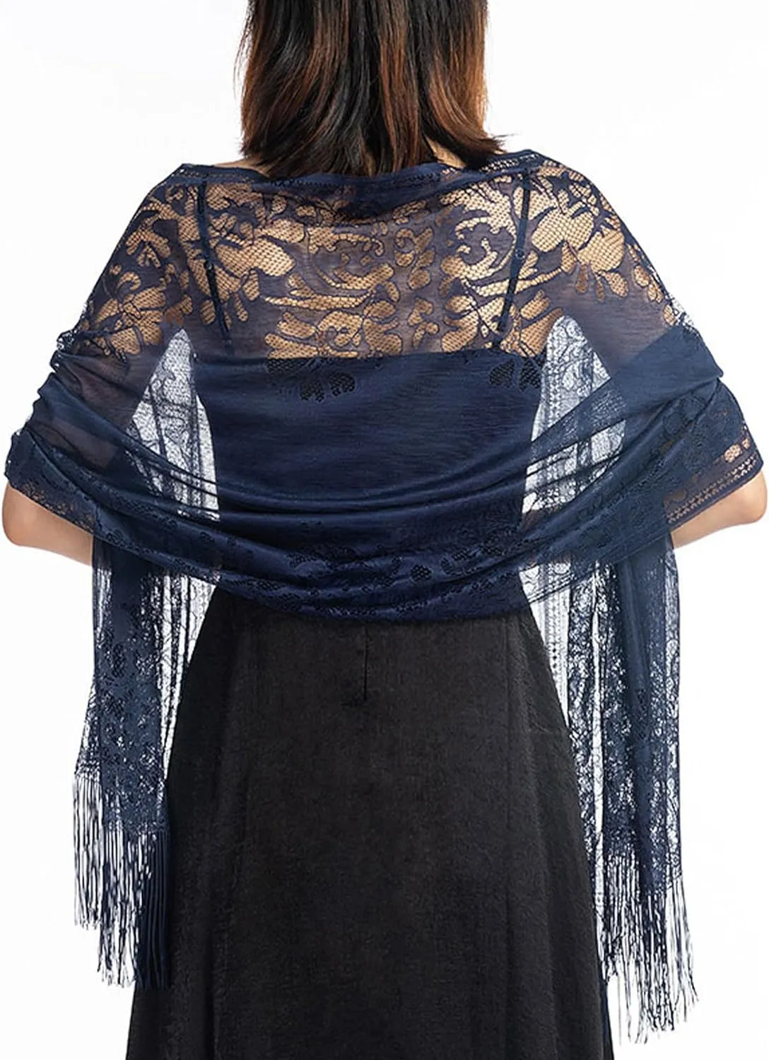 Lace Elegant Evening Shawls and Wraps, with Fringe, 1920s Formal Wedding Accessory