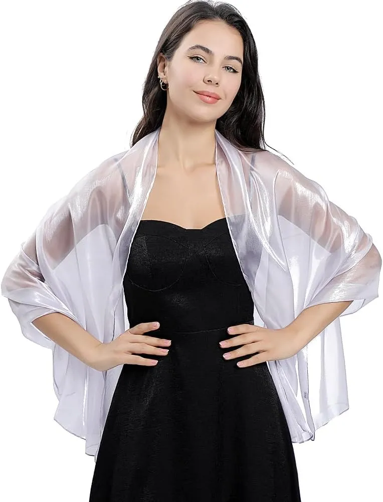 Ladiery Silky Shawls and Wraps for Evening Dresses: Women Sheer Soft Bridesmaid Wedding Formal Party Organza Shawl