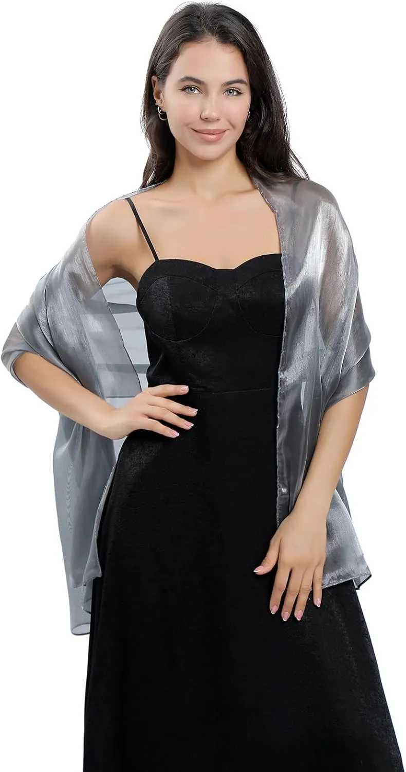 Ladiery Silky Shawls and Wraps for Evening Dresses: Women Sheer Soft Bridesmaid Wedding Formal Party Organza Shawl