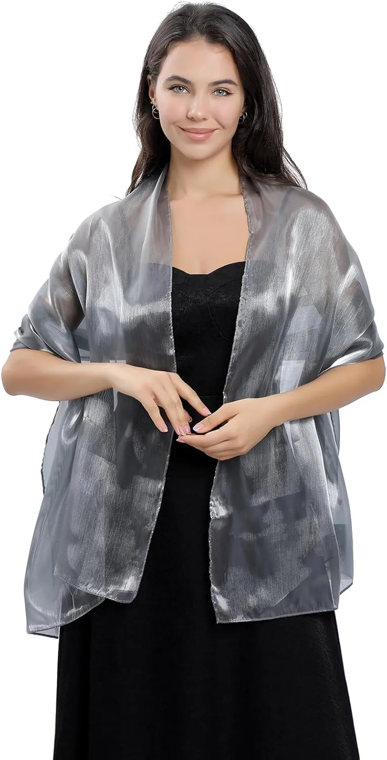 Ladiery Silky Shawls and Wraps for Evening Dresses: Women Sheer Soft Bridesmaid Wedding Formal Party Organza Shawl