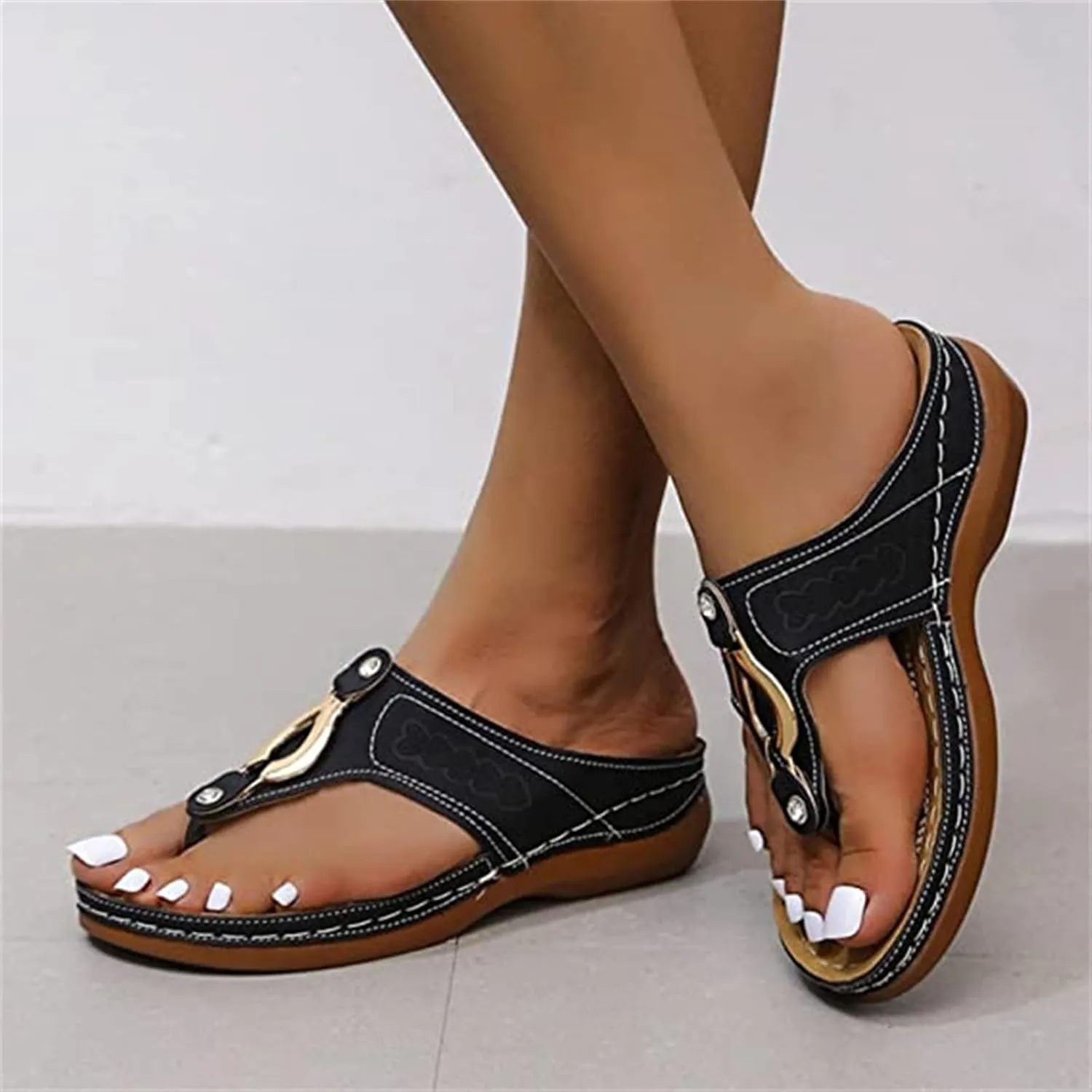 Ladmiple Comfortable Orthopedic Sandals For Women Dressy Summer Arch Support Orthotic Slides Flip Flops Soft Beach Shoes