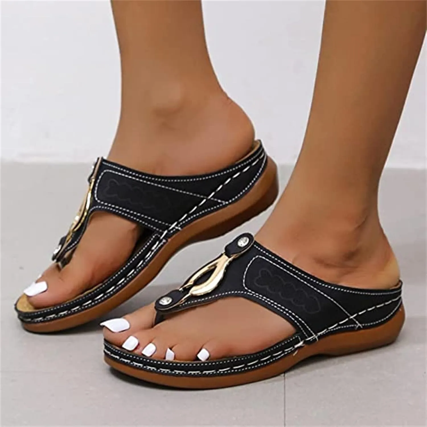 Ladmiple Comfortable Orthopedic Sandals For Women Dressy Summer Arch Support Orthotic Slides Flip Flops Soft Beach Shoes