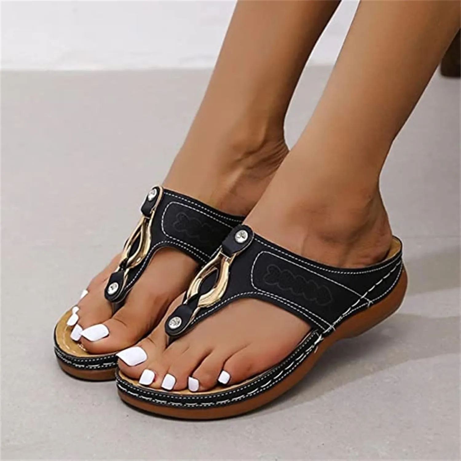 Ladmiple Comfortable Orthopedic Sandals For Women Dressy Summer Arch Support Orthotic Slides Flip Flops Soft Beach Shoes