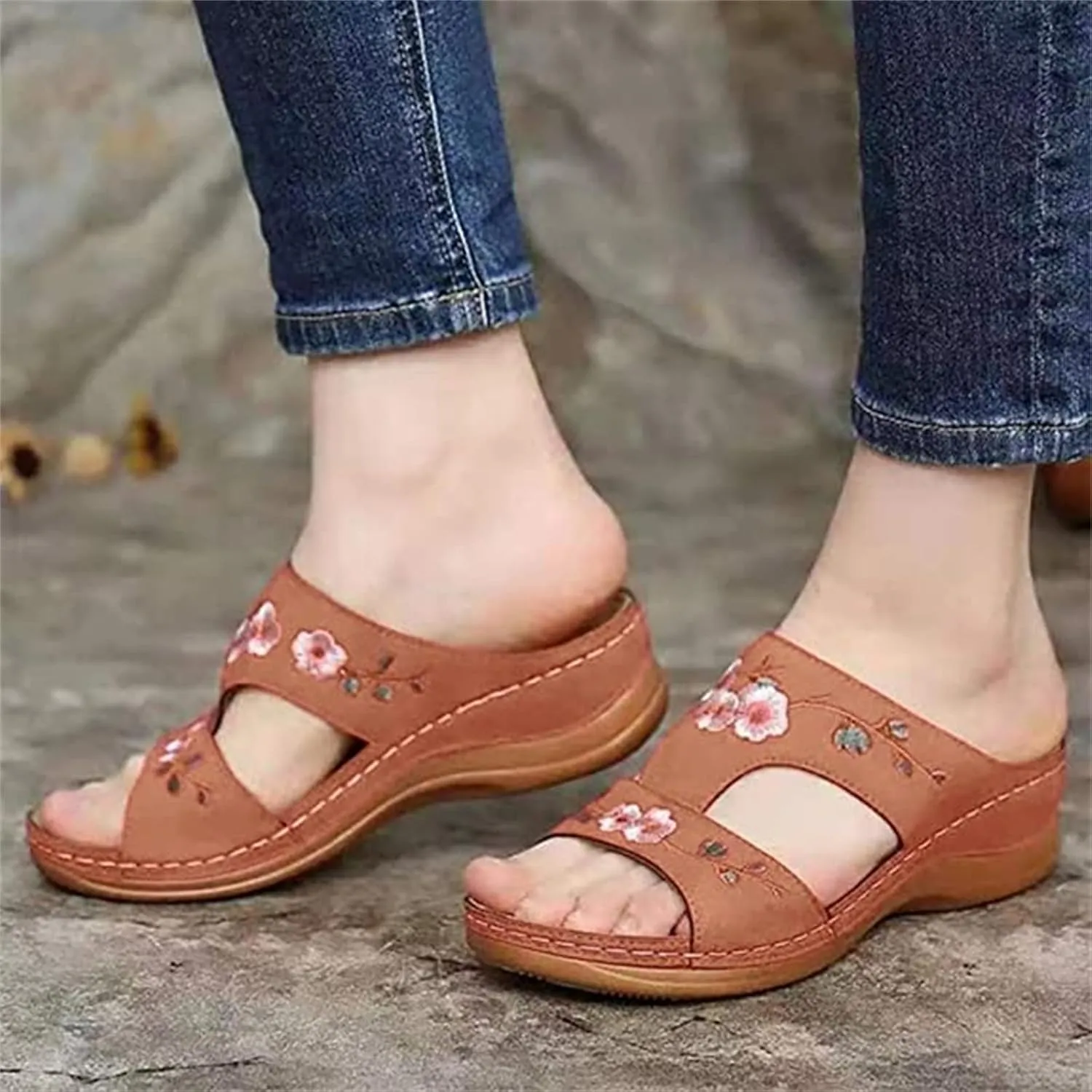 Ladmiple Orthopedic Sandals For Women Dressy Summer Comfortable Slip On Orthotic Flip Flops Walking Shoes With Arch Support