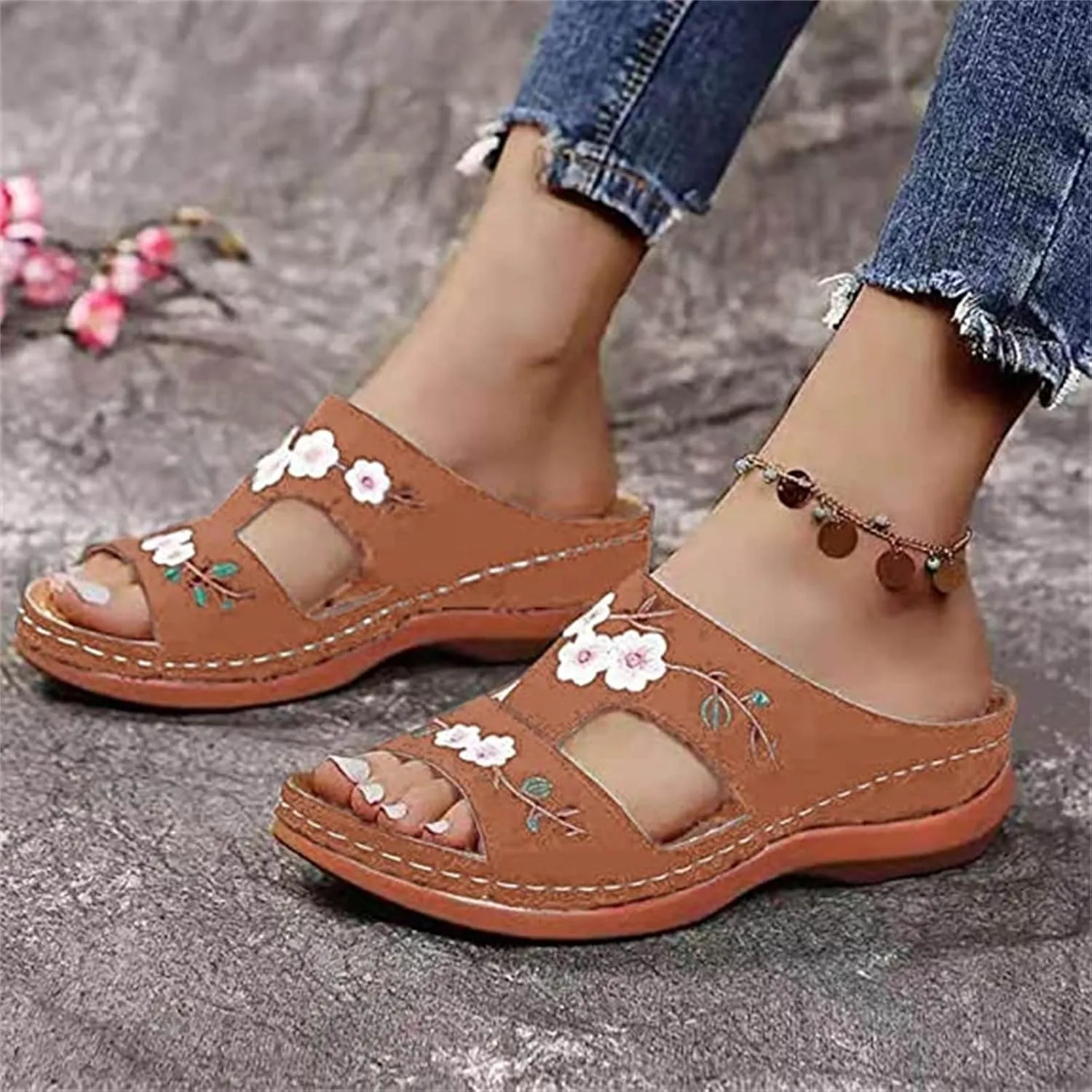 Ladmiple Orthopedic Sandals For Women Dressy Summer Comfortable Slip On Orthotic Flip Flops Walking Shoes With Arch Support