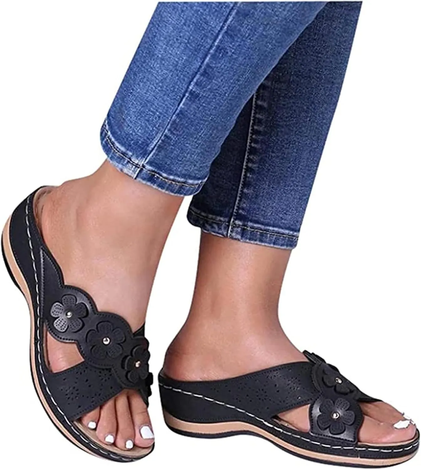 Ladmiple Orthopedic Sandals For Women Plantar Fasciitis Arch Heel Support Orthotic Flips Flops Comfortable Flat feet Slides