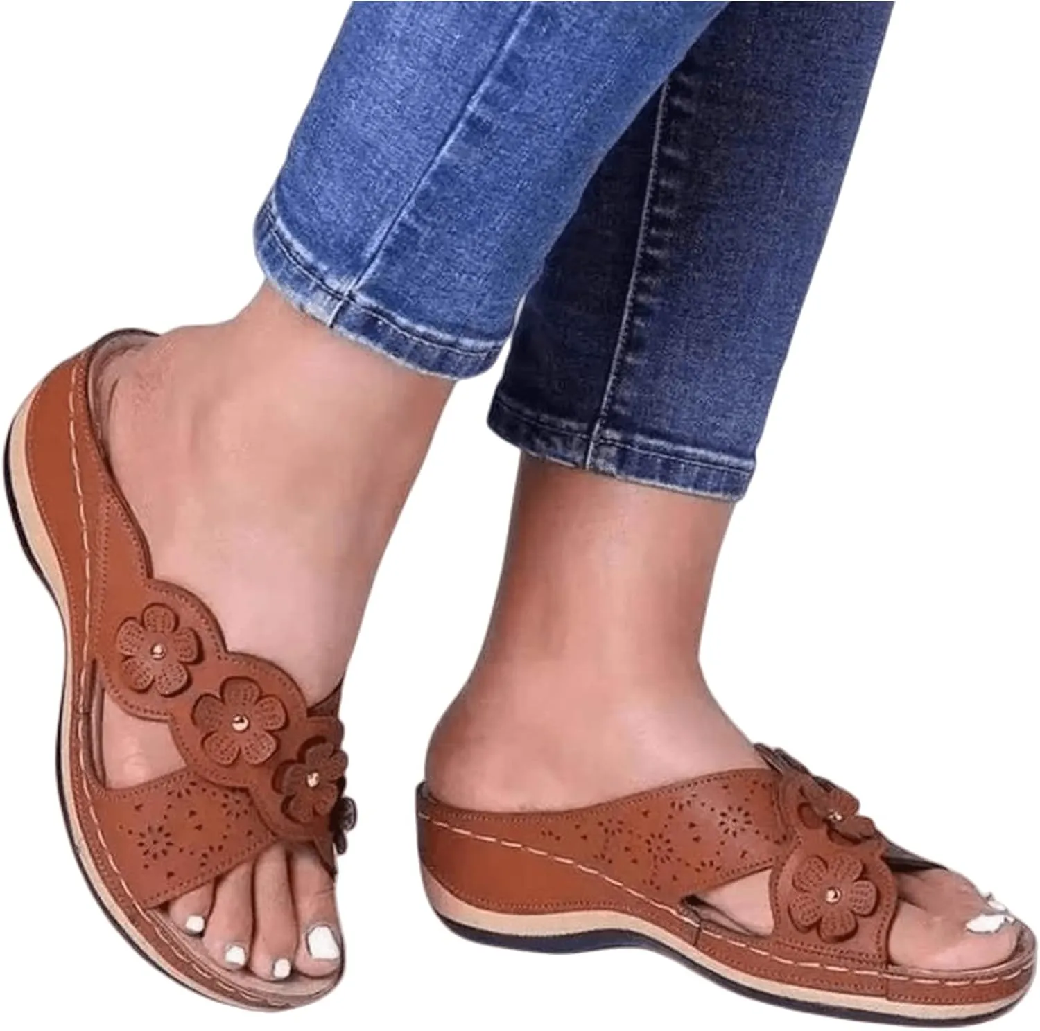 Ladmiple Orthopedic Sandals For Women Plantar Fasciitis Arch Heel Support Orthotic Flips Flops Comfortable Flat feet Slides