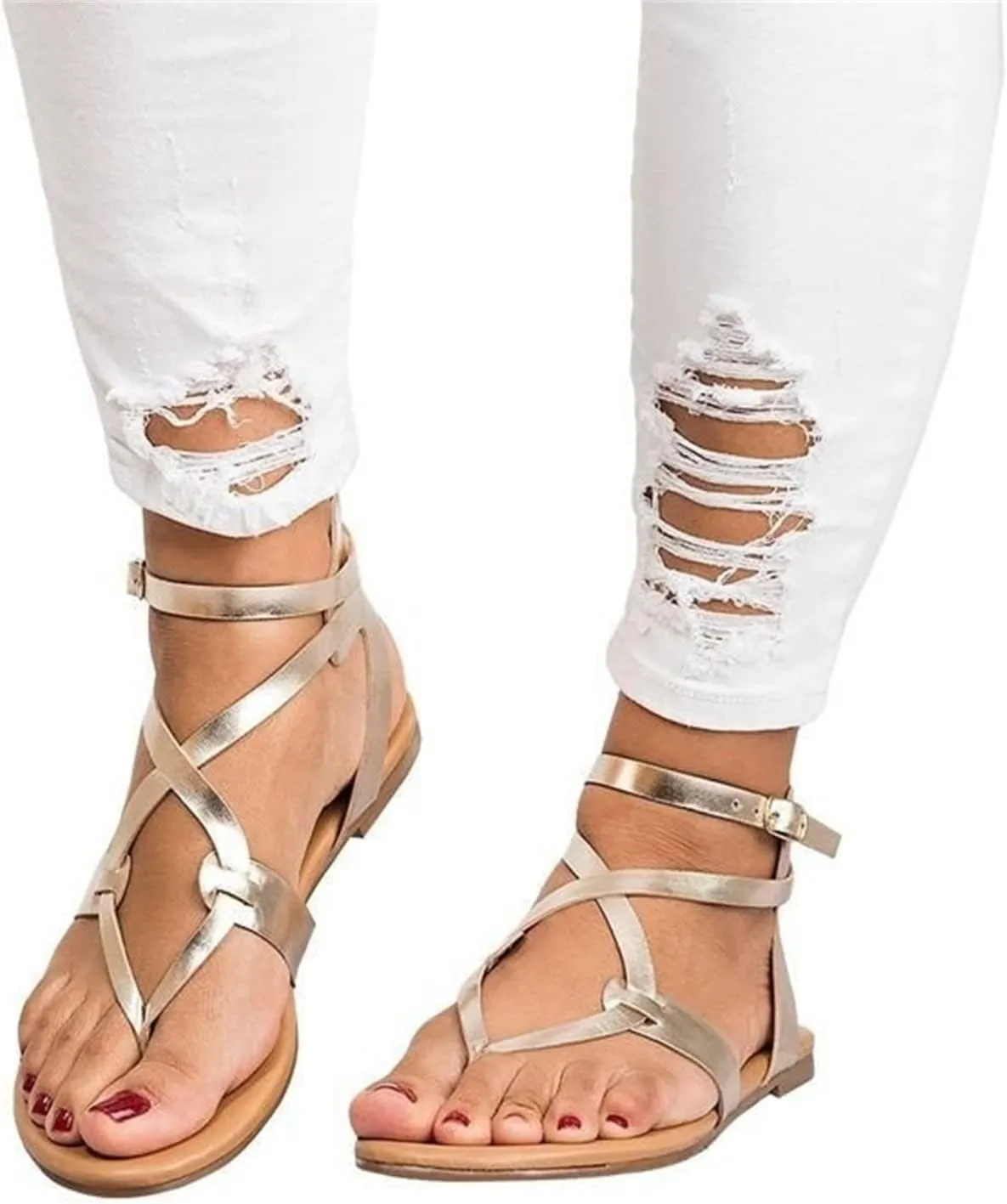 Ladmiple Sandals for Women Dressy,Womens Summer Cute Flip Flops Gladiator Strappy Sandal Casual Roman Beach Flat Shoes