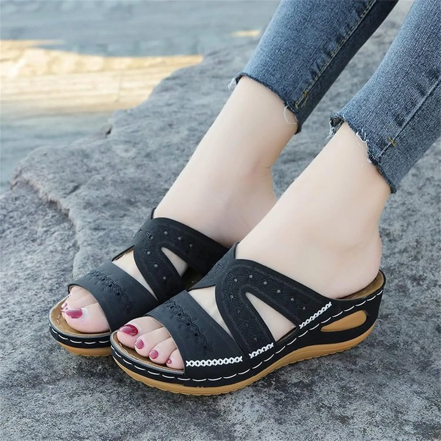 Ladmiple Sandals Women Comfortable Dressy Arch Support Orthopedic Flip Flops Summer Walking Orthotic Slides Beach Shoes 2024
