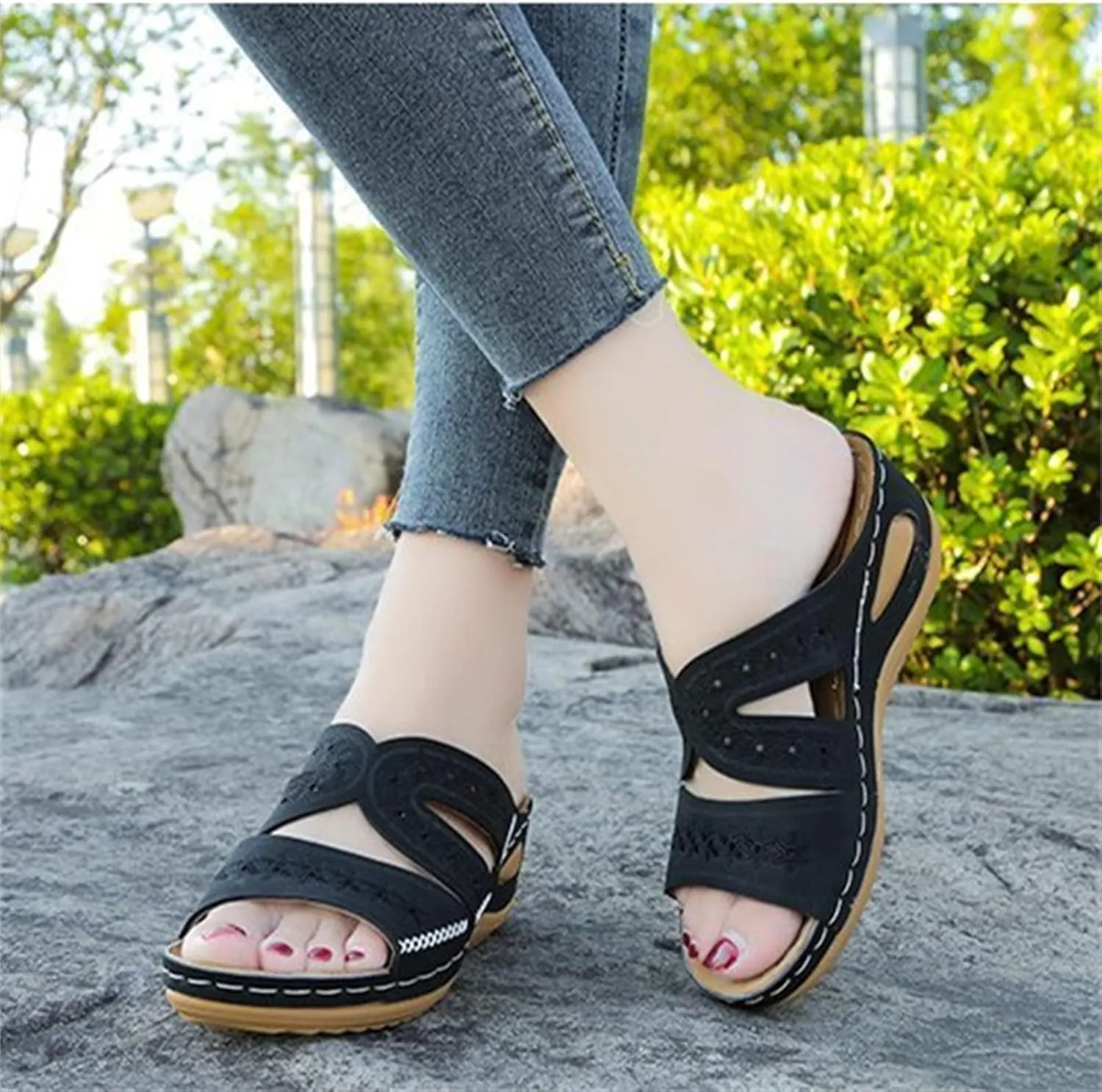 Ladmiple Sandals Women Comfortable Dressy Arch Support Orthopedic Flip Flops Summer Walking Orthotic Slides Beach Shoes 2024