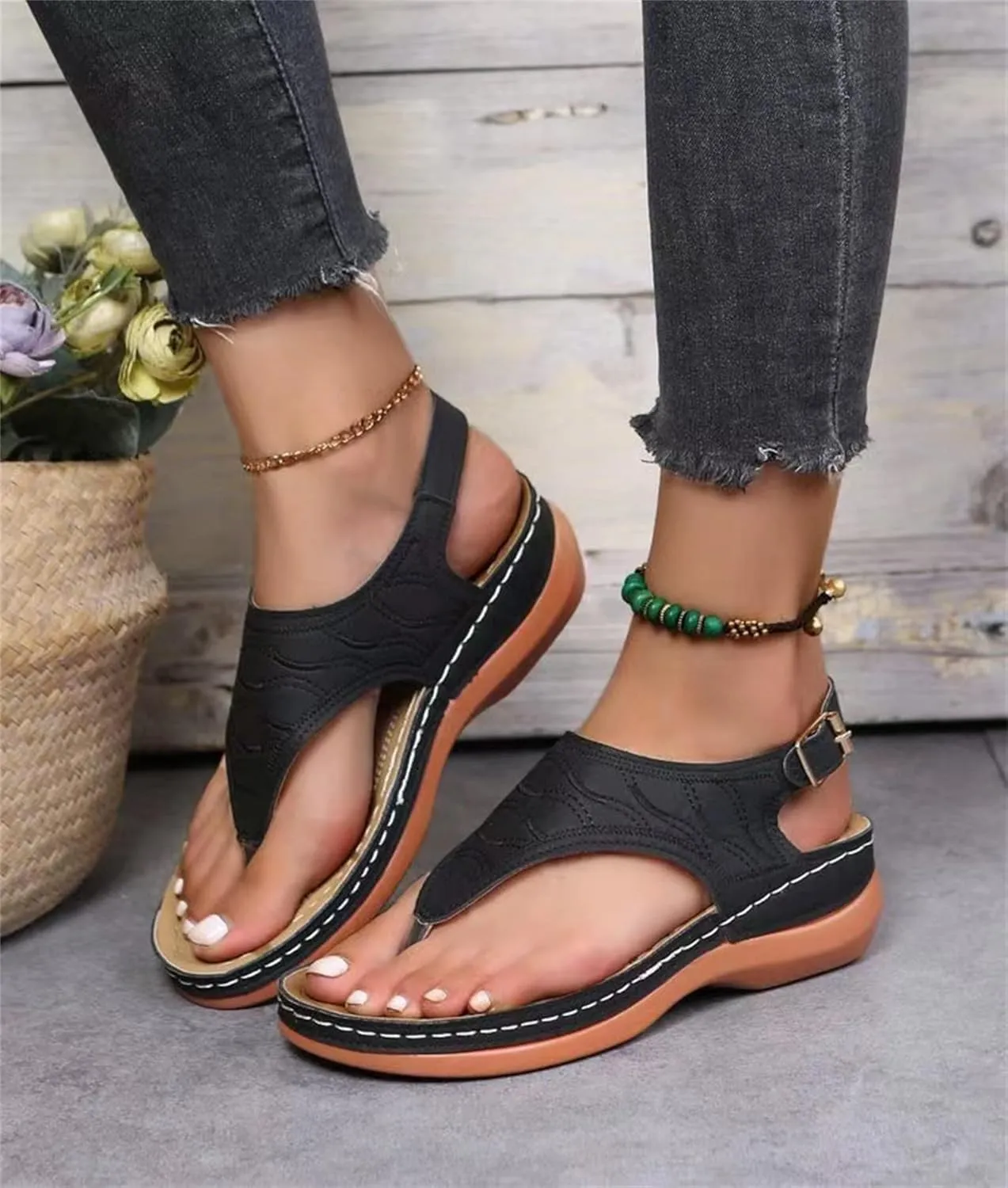 Ladmiple Sandals Women Comfortable Dressy Slip On Flat Sandals Fashion Orthotic Slides With Plantar Fasciitis Arch Support