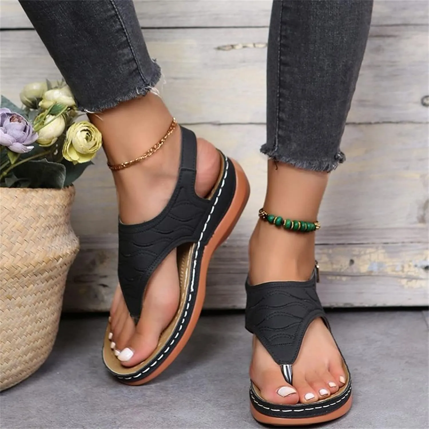 Ladmiple Sandals Women Comfortable Dressy Slip On Flat Sandals Fashion Orthotic Slides With Plantar Fasciitis Arch Support