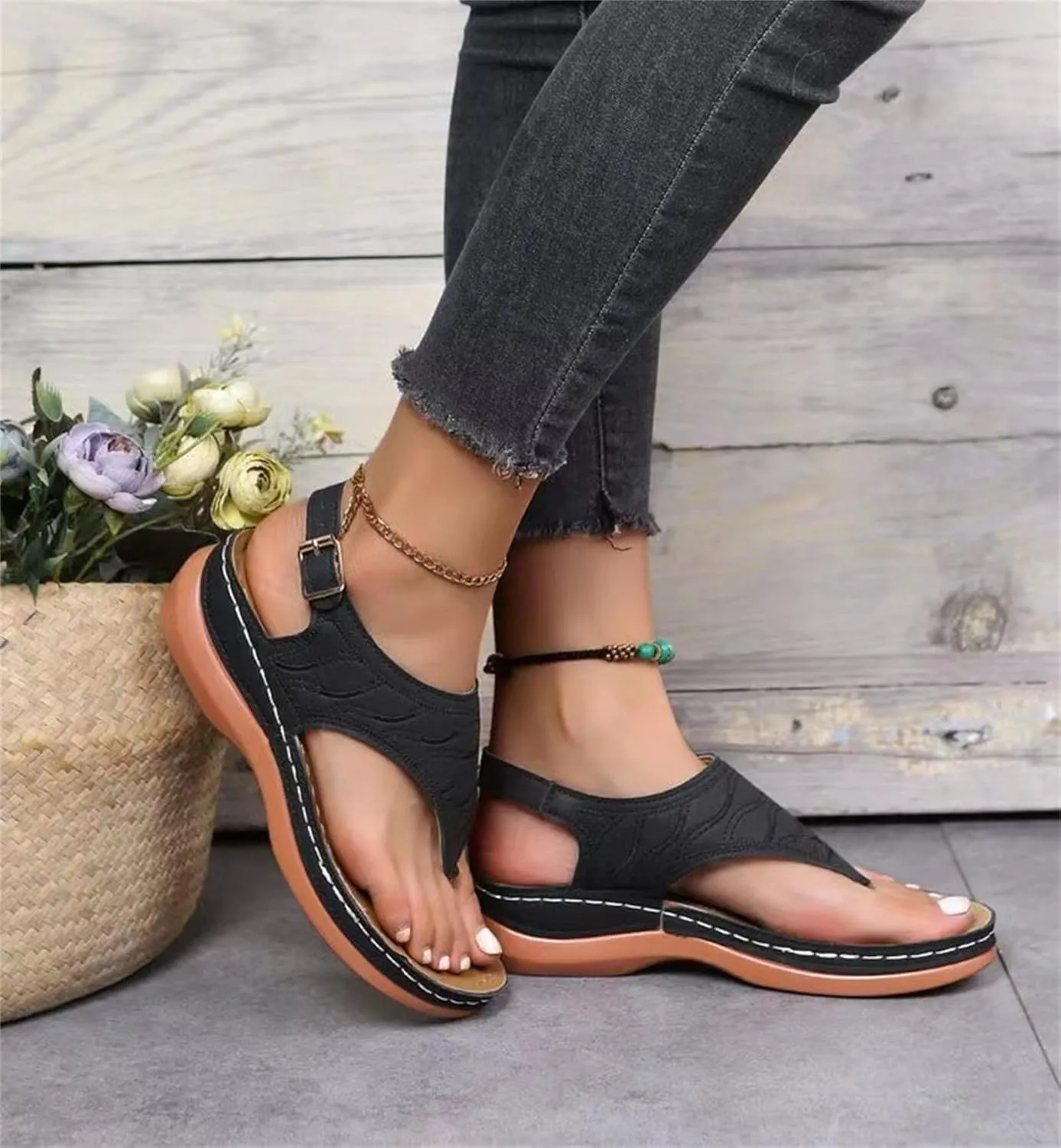 Ladmiple Sandals Women Comfortable Dressy Slip On Flat Sandals Fashion Orthotic Slides With Plantar Fasciitis Arch Support
