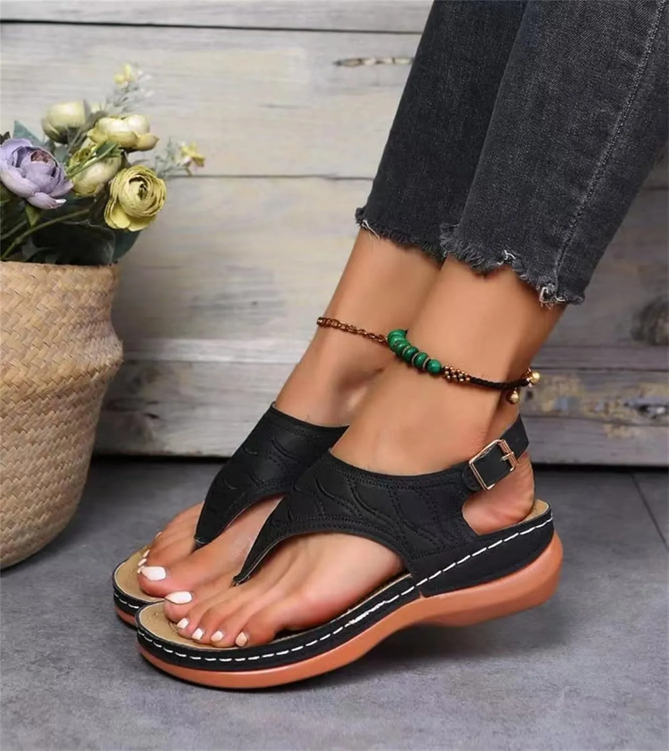 Ladmiple Sandals Women Comfortable Dressy Slip On Flat Sandals Fashion Orthotic Slides With Plantar Fasciitis Arch Support