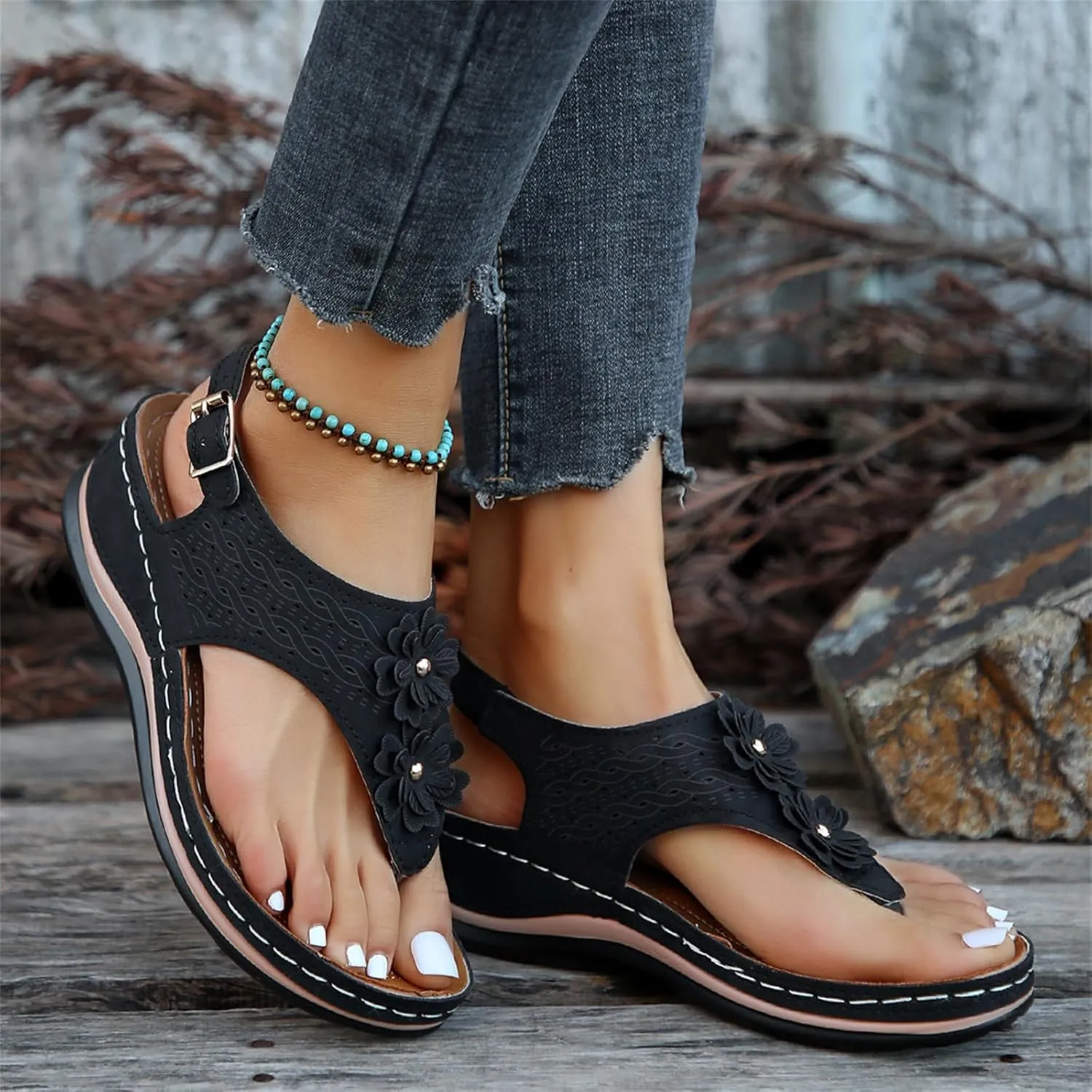 Ladmiple Sandals Women Dressy Comfortable Flat Orthopedic Walking Slides Slipper Summer Orthotic Flip Flops with Arch Support